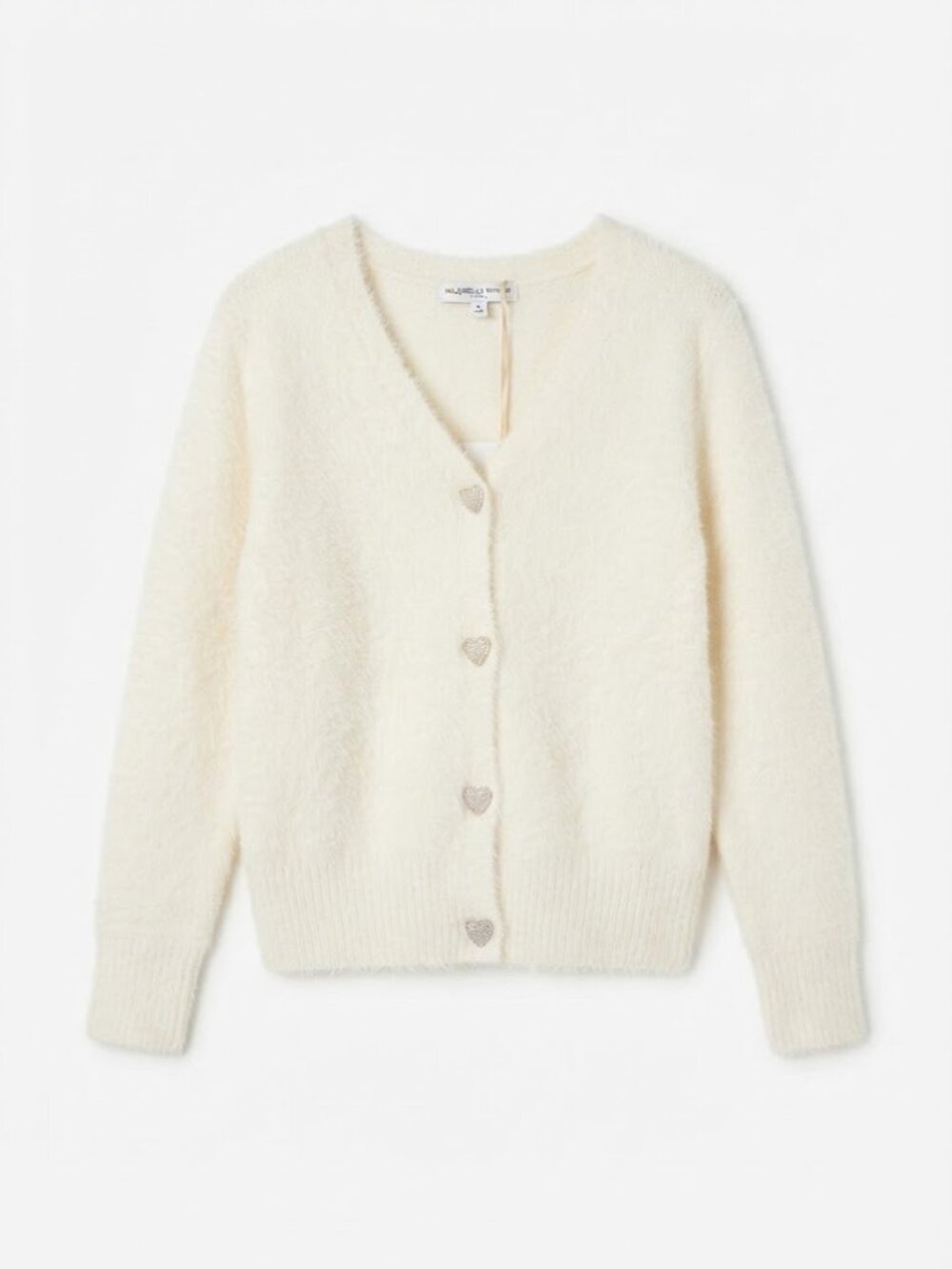 English Factory Cream Ivory Fuzzy Cardigan Sweater Sz 1X Heart Buttons